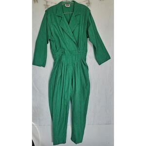 Vintage 80s Size 9/10 Women One Piece Wrap Jumpsuit Textured Brocade Retro Bold